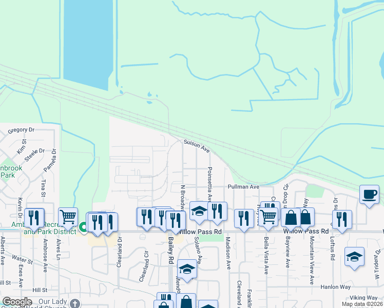 map of restaurants, bars, coffee shops, grocery stores, and more near 209 Solano Avenue in Bay Point