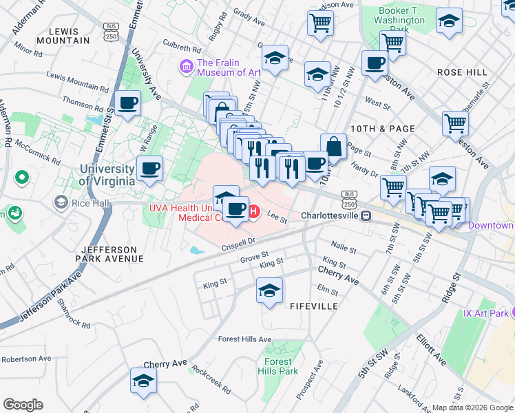 map of restaurants, bars, coffee shops, grocery stores, and more near  in 