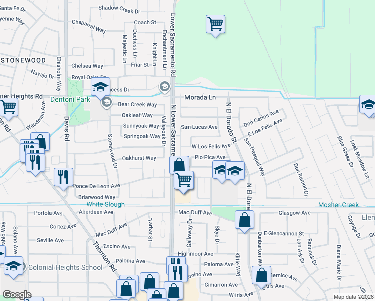 map of restaurants, bars, coffee shops, grocery stores, and more near 849 Yerba Buena Avenue in Stockton
