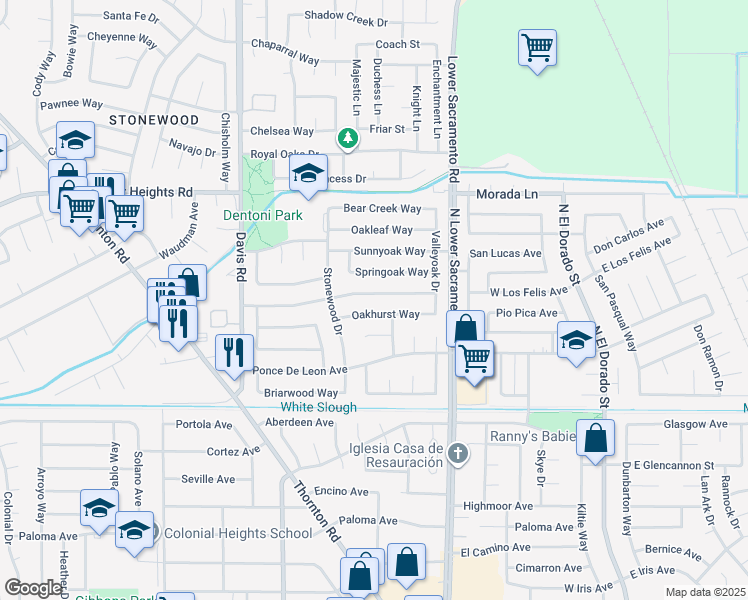 map of restaurants, bars, coffee shops, grocery stores, and more near 1014 Springoak Way in Stockton