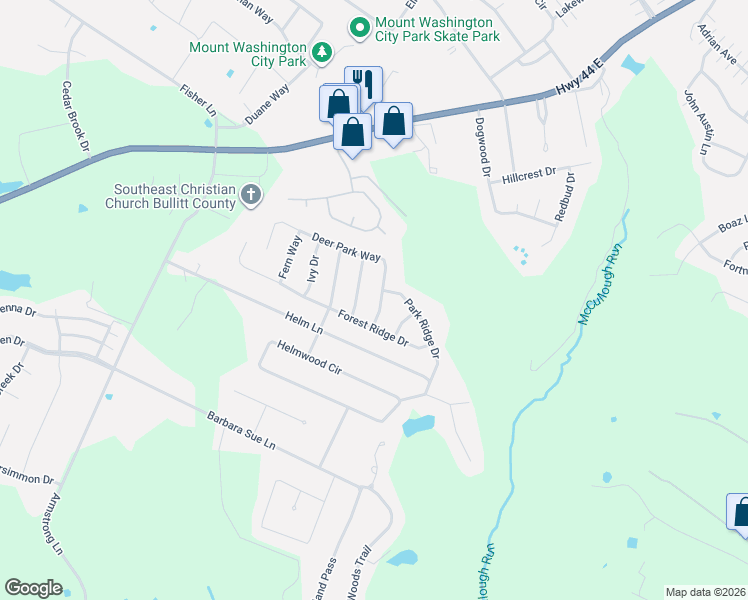 map of restaurants, bars, coffee shops, grocery stores, and more near 203 Deer Park Way in Mount Washington