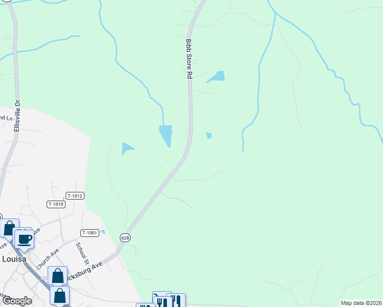 map of restaurants, bars, coffee shops, grocery stores, and more near 540 State Route 628 in Louisa