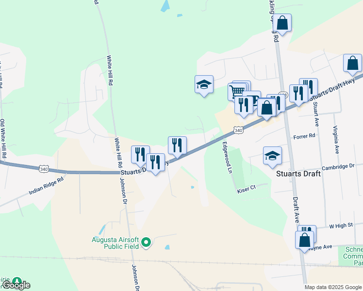 map of restaurants, bars, coffee shops, grocery stores, and more near 2460 Stuarts Draft Highway in Stuarts Draft