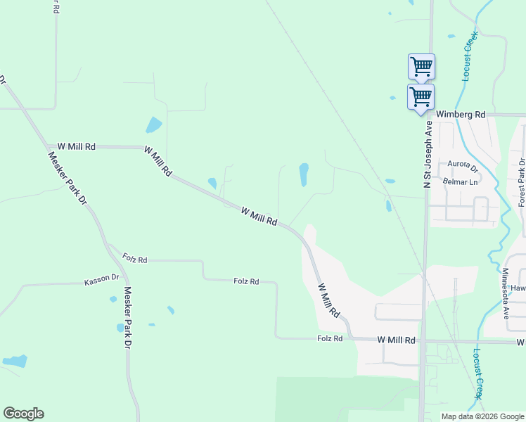 map of restaurants, bars, coffee shops, grocery stores, and more near 2925 West Mill Road in Evansville