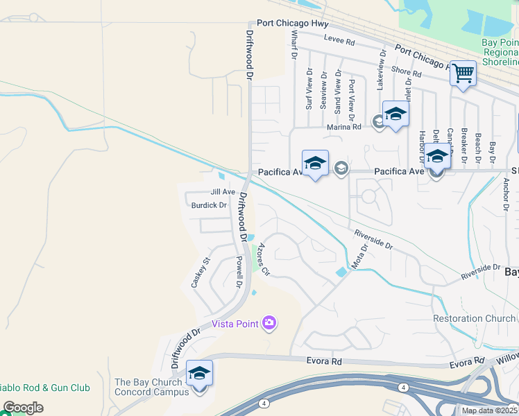 map of restaurants, bars, coffee shops, grocery stores, and more near 232 Manuel Court in Bay Point