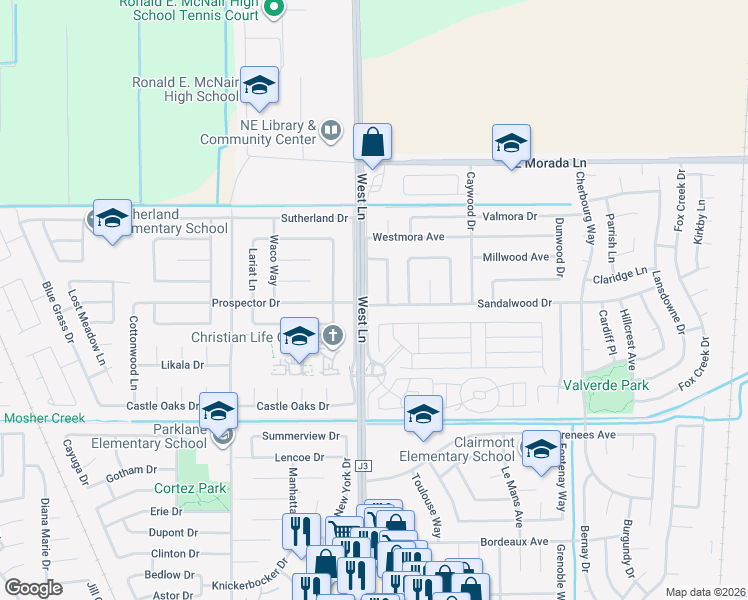 map of restaurants, bars, coffee shops, grocery stores, and more near 9118 West Ln Frontage Road in Stockton