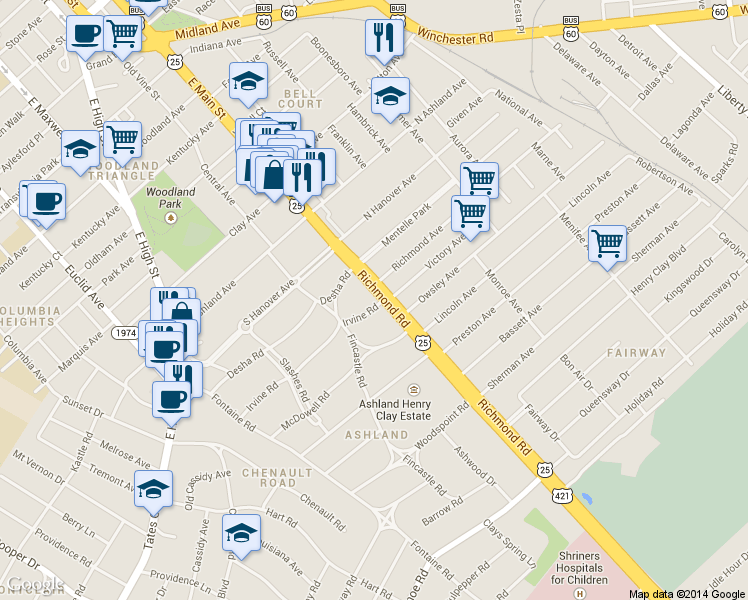 map of restaurants, bars, coffee shops, grocery stores, and more near in Lexington