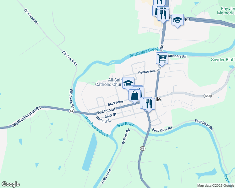 map of restaurants, bars, coffee shops, grocery stores, and more near 309 Washington Street in Taylorsville