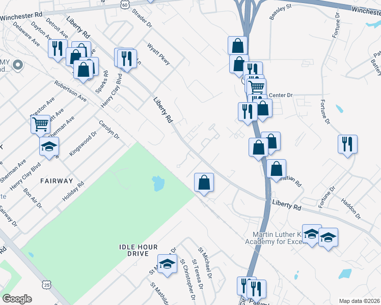 map of restaurants, bars, coffee shops, grocery stores, and more near 1801 Ellison Place in Lexington