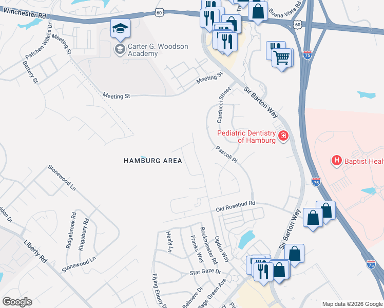 map of restaurants, bars, coffee shops, grocery stores, and more near 2505 Pascoli Place in Lexington