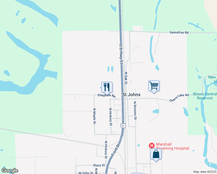 map of restaurants, bars, coffee shops, grocery stores, and more near 300 Shagbark Road in Du Quoin