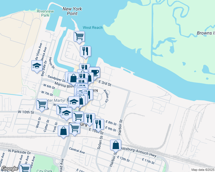 map of restaurants, bars, coffee shops, grocery stores, and more near 328 East 3rd Street in Pittsburg