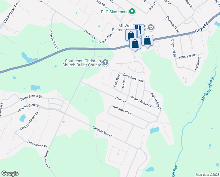 map of restaurants, bars, coffee shops, grocery stores, and more near 517 Forest Ridge Drive in Mount Washington