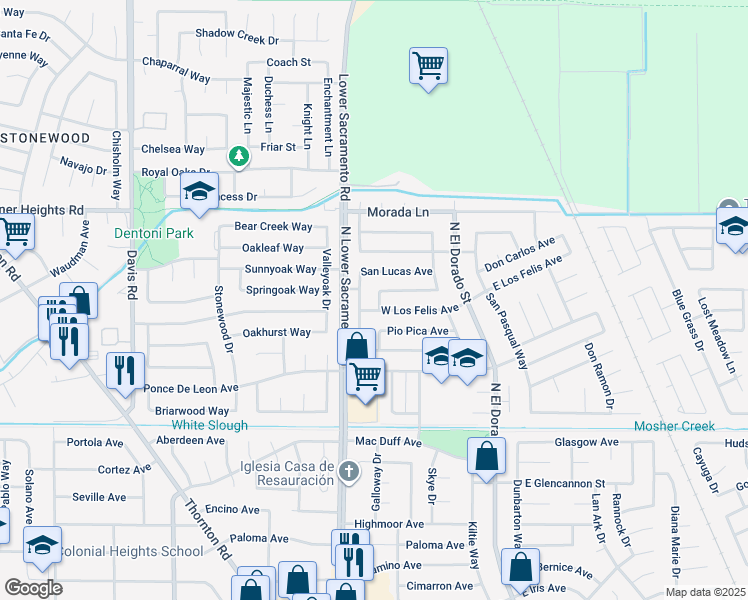 map of restaurants, bars, coffee shops, grocery stores, and more near 849 Yerba Buena Avenue in Stockton