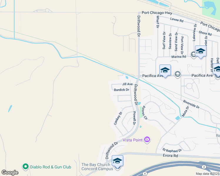 map of restaurants, bars, coffee shops, grocery stores, and more near 564 Burdick Drive in Bay Point