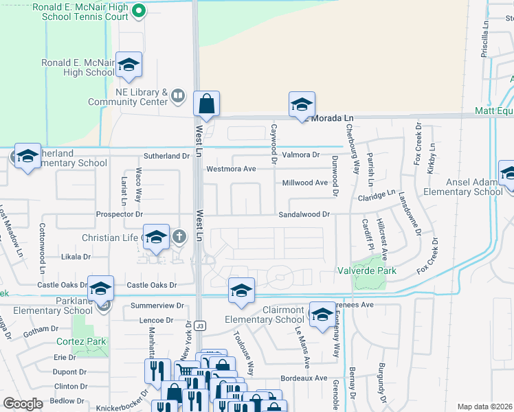 map of restaurants, bars, coffee shops, grocery stores, and more near 1870 Crestwood Circle in Stockton
