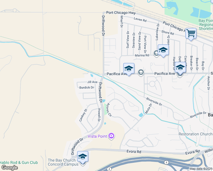 map of restaurants, bars, coffee shops, grocery stores, and more near 232 Manuel Court in Bay Point