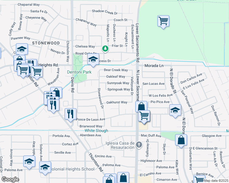 map of restaurants, bars, coffee shops, grocery stores, and more near 1014 Springoak Way in Stockton