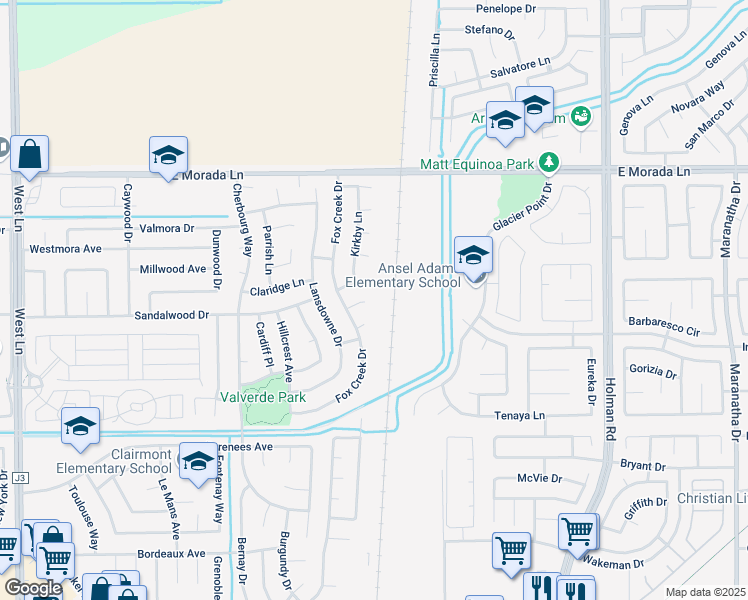 map of restaurants, bars, coffee shops, grocery stores, and more near 2866 Fox Creek Court in Stockton