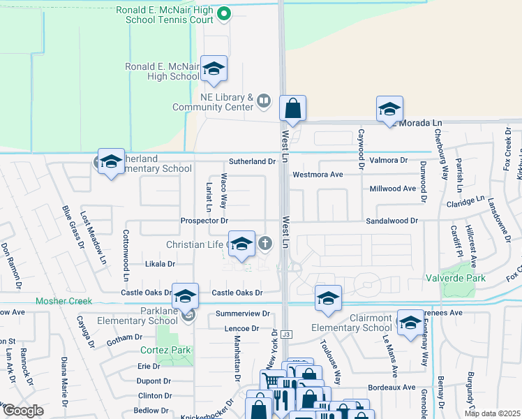 map of restaurants, bars, coffee shops, grocery stores, and more near 9121 Eaglepoint Lane in Stockton