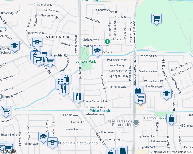 map of restaurants, bars, coffee shops, grocery stores, and more near 1301 Goldenleaf Way in Stockton