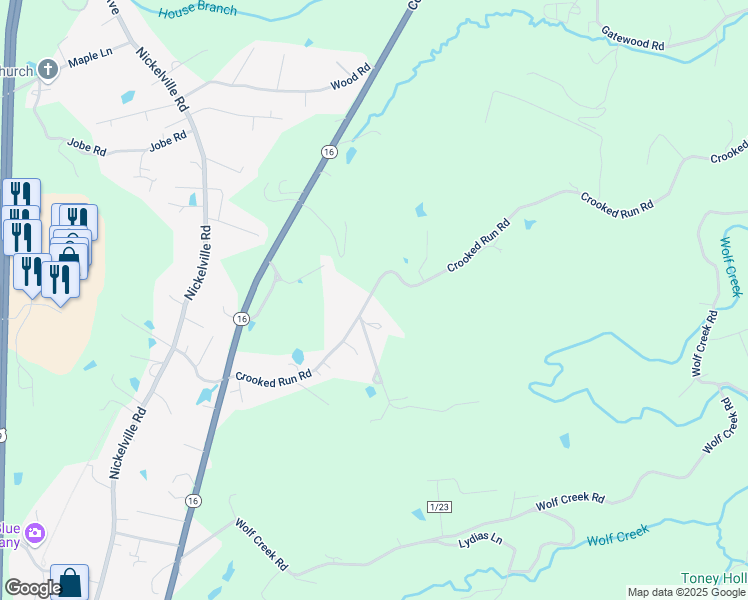 map of restaurants, bars, coffee shops, grocery stores, and more near 430 Crooked Run Road in Fayetteville