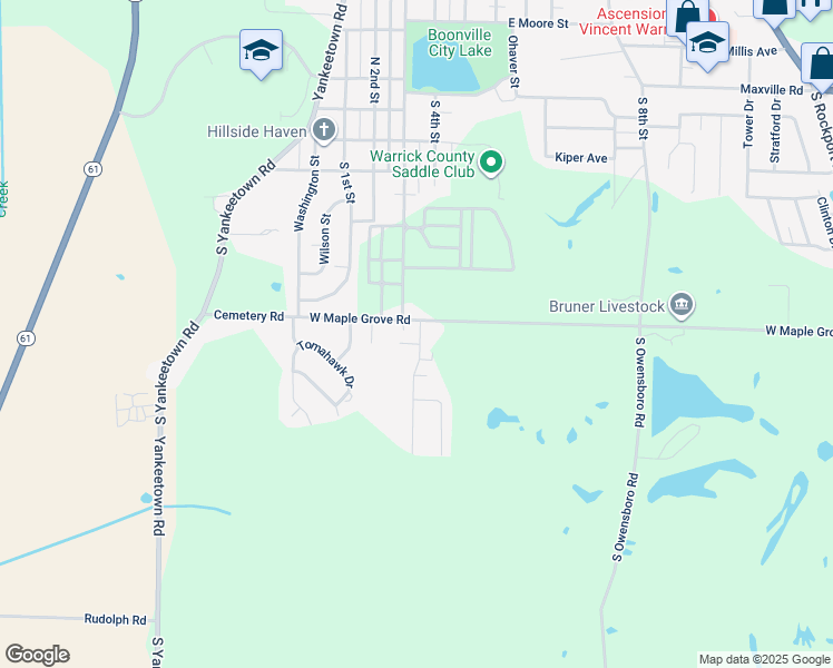 map of restaurants, bars, coffee shops, grocery stores, and more near 1505 Autumn Drive in Boonville