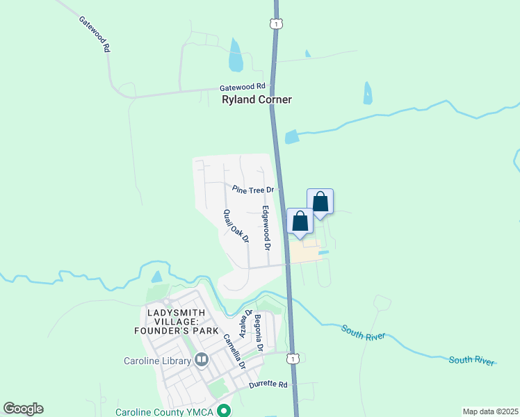 map of restaurants, bars, coffee shops, grocery stores, and more near 2536 Edgewood Circle in Ruther Glen