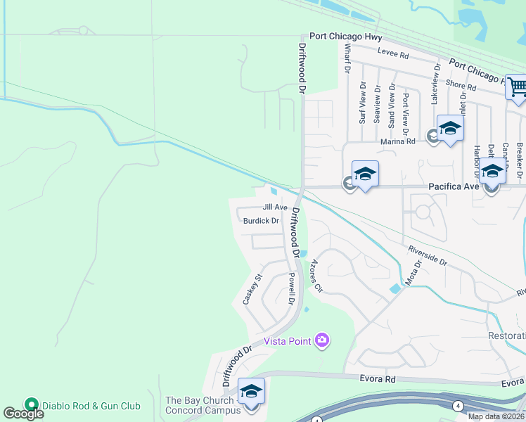 map of restaurants, bars, coffee shops, grocery stores, and more near 470 Jill Avenue in Bay Point