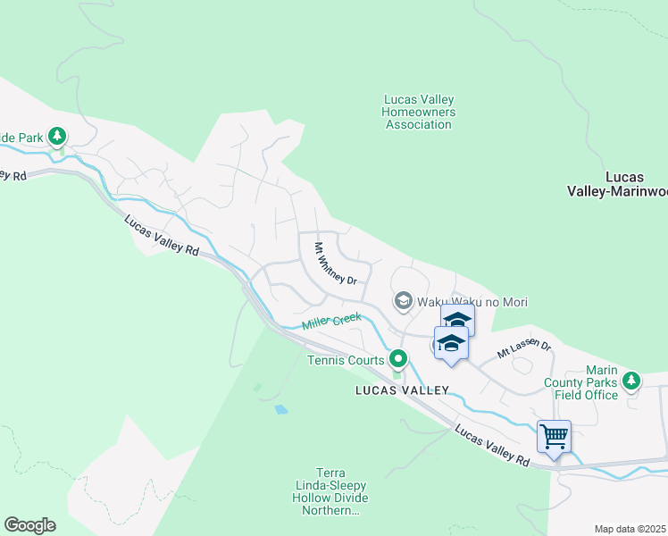 map of restaurants, bars, coffee shops, grocery stores, and more near 26 Mount Whitney Drive in San Rafael