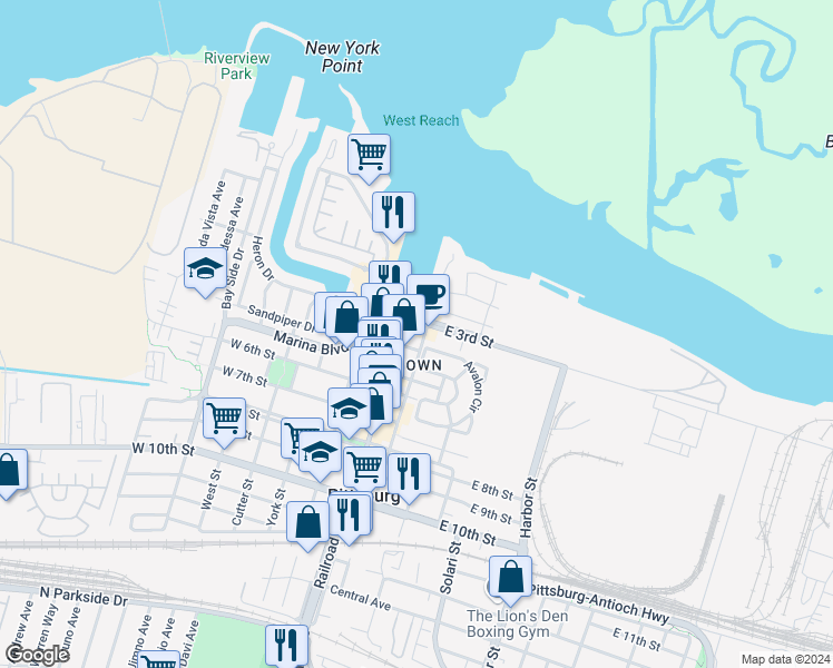 map of restaurants, bars, coffee shops, grocery stores, and more near 340 Cumberland Street in Pittsburg