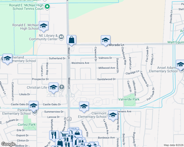 map of restaurants, bars, coffee shops, grocery stores, and more near 1870 Crestwood Circle in Stockton