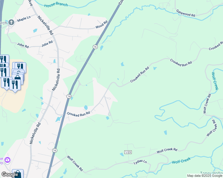map of restaurants, bars, coffee shops, grocery stores, and more near 430 Crooked Run Road in Fayetteville