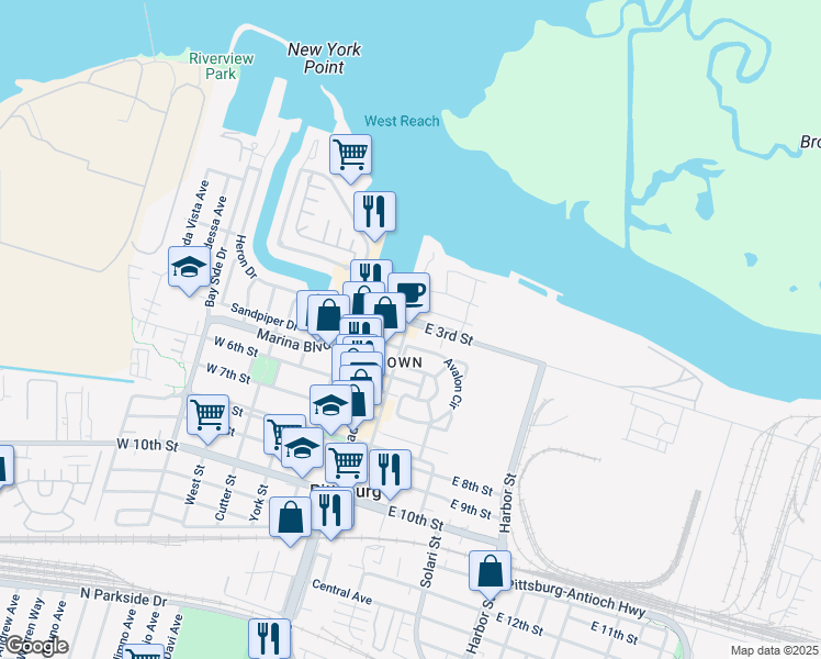 map of restaurants, bars, coffee shops, grocery stores, and more near 325 Cumberland Street in Pittsburg