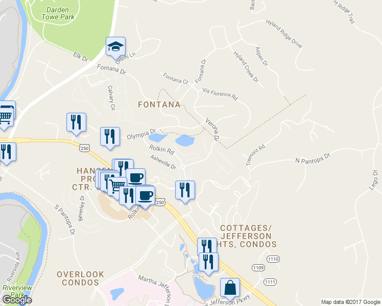 map of restaurants, bars, coffee shops, grocery stores, and more near 2029 Verona Court in Charlottesville