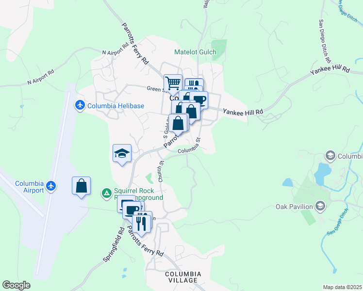 map of restaurants, bars, coffee shops, grocery stores, and more near Columbia Street in Columbia