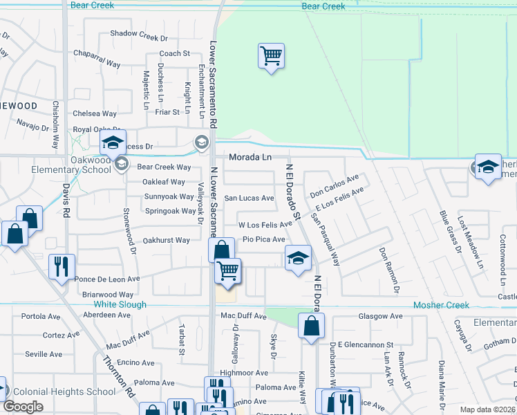 map of restaurants, bars, coffee shops, grocery stores, and more near 804 Yerba Buena Avenue in Stockton