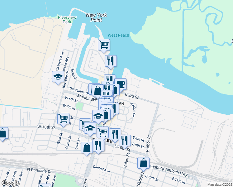 map of restaurants, bars, coffee shops, grocery stores, and more near 325 Cumberland Street in Pittsburg