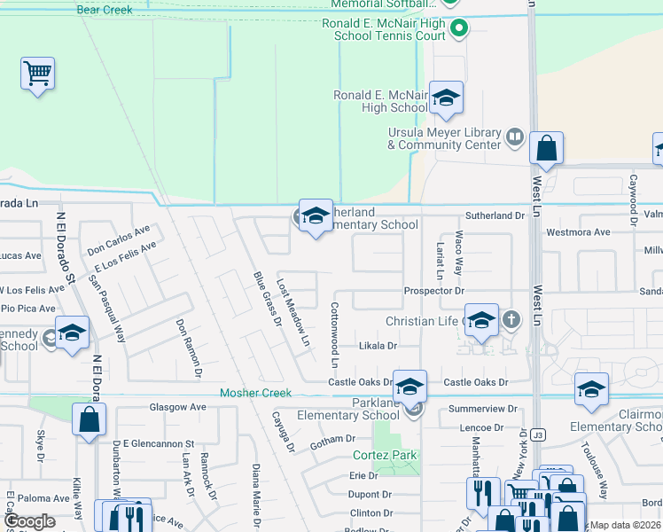 map of restaurants, bars, coffee shops, grocery stores, and more near 736 Misty Meadow Street in Stockton