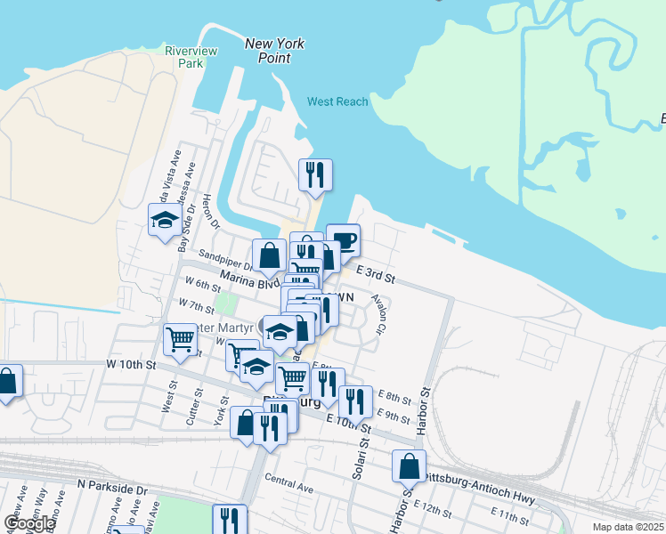 map of restaurants, bars, coffee shops, grocery stores, and more near 325 Cumberland Street in Pittsburg
