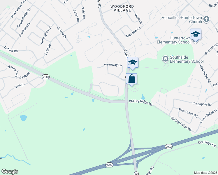 map of restaurants, bars, coffee shops, grocery stores, and more near 108 Rumsey Circle in Versailles