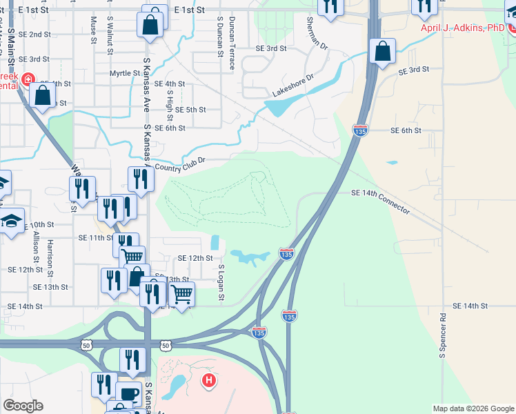 map of restaurants, bars, coffee shops, grocery stores, and more near Golf Cart Trail in Newton