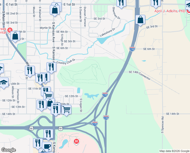 map of restaurants, bars, coffee shops, grocery stores, and more near Golf Cart Trail in Newton