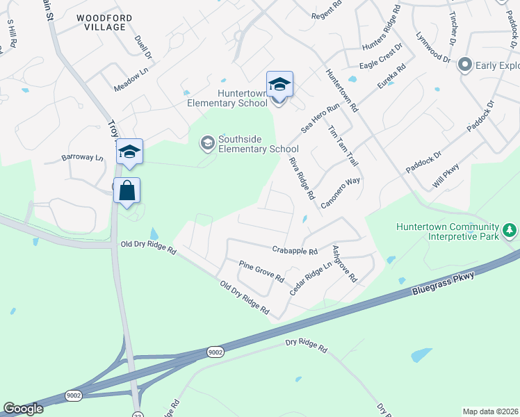 map of restaurants, bars, coffee shops, grocery stores, and more near 1013 Pinetree Road in Versailles