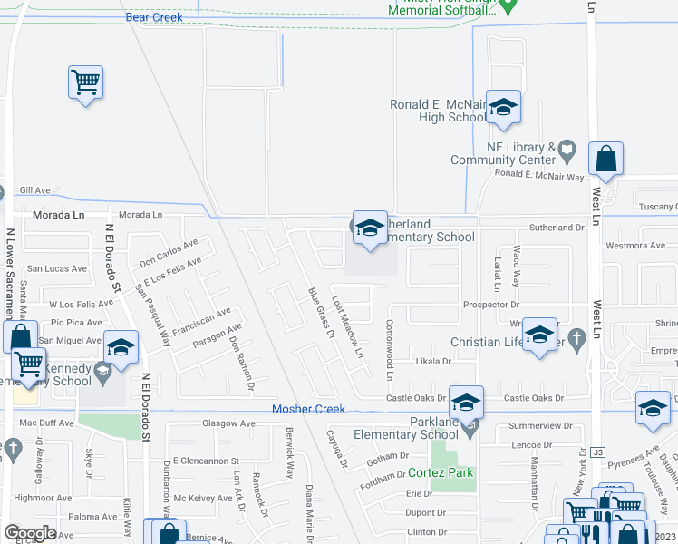 map of restaurants, bars, coffee shops, grocery stores, and more near 506 Spring River Circle in Stockton