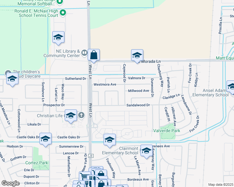 map of restaurants, bars, coffee shops, grocery stores, and more near 1818 Westmora Avenue in Stockton