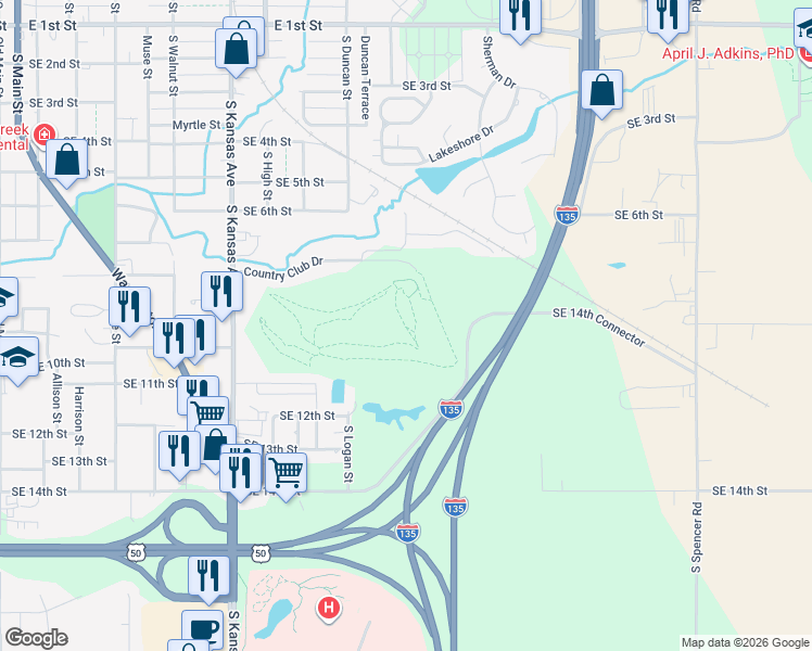 map of restaurants, bars, coffee shops, grocery stores, and more near Golf Cart Trail in Newton