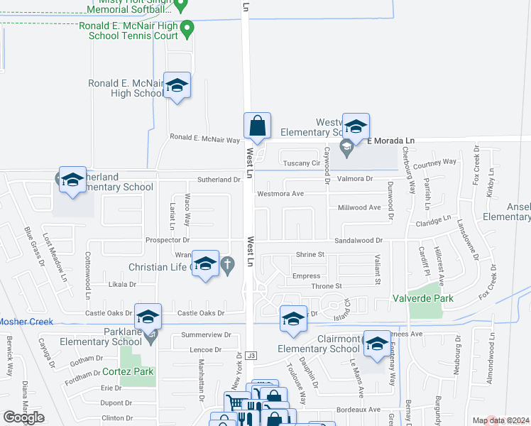 map of restaurants, bars, coffee shops, grocery stores, and more near 9309 Dalewood Street in Stockton