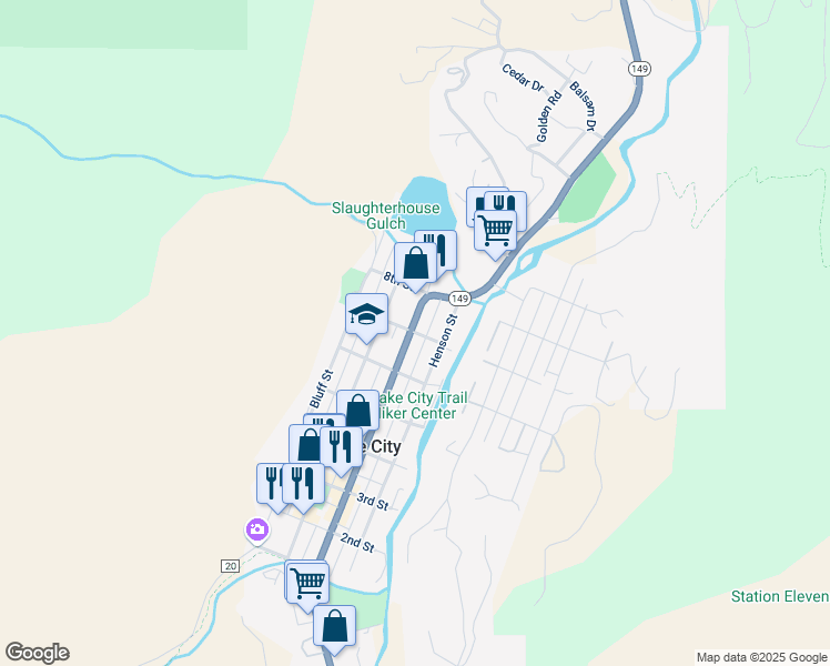 map of restaurants, bars, coffee shops, grocery stores, and more near 700 Gunnison Avenue in Lake City
