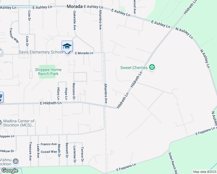 map of restaurants, bars, coffee shops, grocery stores, and more near 6196 Amande Court in Stockton